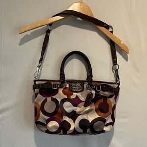 Coach Brown and Purple Circle Pattern Shoulder Bag